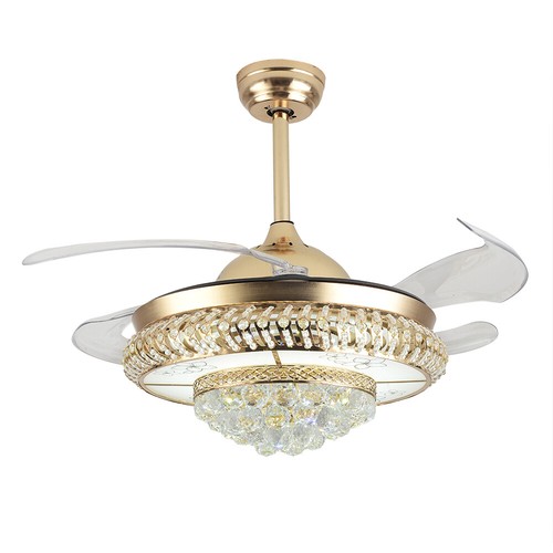 Luxury Invisible Ceiling Fan Light LED Crystal Chandelier Lamp 3-Color W/ Remote - Picture 50 of 50