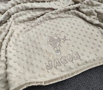 SOFT TOUCH PERSONALISED EMBROIDERED DIMPLE BABY BLANKET HOT AIR BALLOON UNISEX NEUTRAL