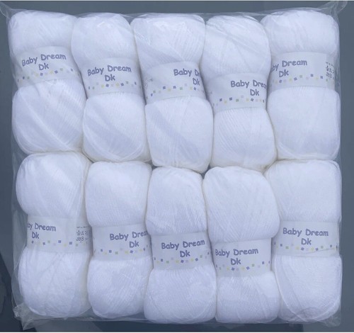 10 x 100g Baby Dream White Baby Wool,Soft Double Knitting Yarn, Woolcraft Wool