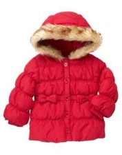 GYMBOREE WINTER CHEER RED FUR TRIM PUFFER JACKET 6 12 24 2T 3T 4T 5T NWT