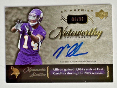 Aundrae Allison 2007 UD Premier Noteworthy Autographs RC AUTO Vikings #'d /99