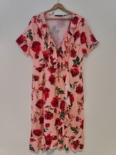 Boohoo Floral Ruffle Wrap Stretch Midi Dress - Pink and Red UK Size 20