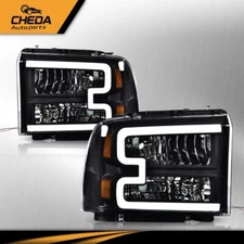 Fit For 2005-2007 Ford F250 F350 F-450 Super Duty LED DRL Clear/Black Headlights