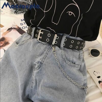 Harajuku Adjustable Leather Waistband - Double Eyelet Metal Harajuku Adjustable Leather Waistband - Double Eyelet Metal