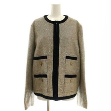 GUCCI No Collar Jacket Sequin Tweed 23.23in Size 44 Silk Blend Beige Pre-owned