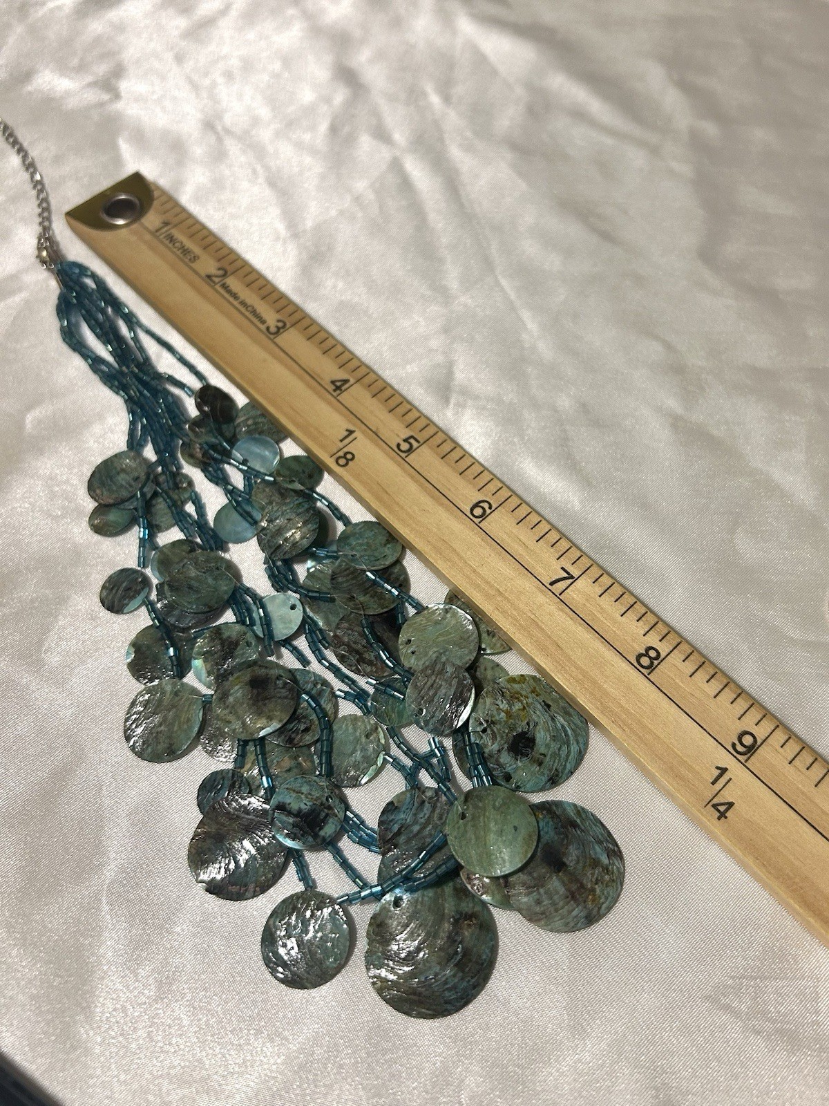 Blue Shell Bib Necklace Multilayer Statement Neck… - image 5