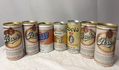 7 Vintage Beer Can Lot Billy Beer Stroh's x4 Olympia Coors Banquet 1970s