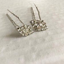 Vintage Rhinestone Hair Pins Diamond Shaped Wedding Set Pair Fancy Sparkly Prom