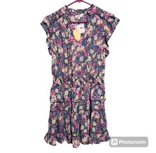 Entro Stevie Tiered V-Neck Smocked Waist Multi Floral Print Dress NWT Mini Sz M