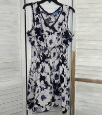 Simply Vera Vera Wang Dress  XL Smocked Sleeveless V-Neck Pockets Marbled Blue