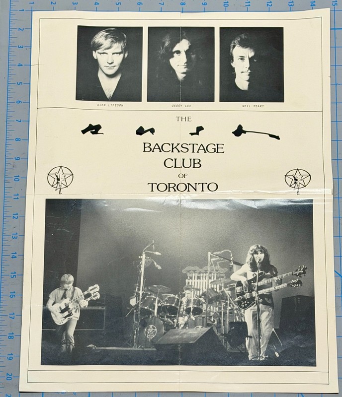 ULTRA RARE Early Vintage Rush "The Backstage Club of Toronto" Poster
