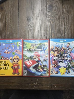 Nintendo Wii U 3 Game Lot Mario Kart 8 Smash Bros Super Mario Maker Tested