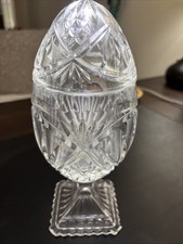 Magnifique bonbonnière vintage en forme d'oeuf 24% cristal plomb complet avec couvercle 8,5"
