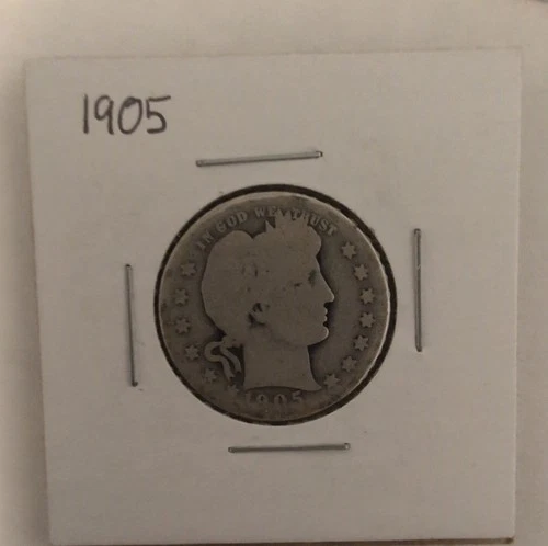 1905 Barber Quarter 25C Circulated Silver Coin 0.9 Fineness Uncertified
