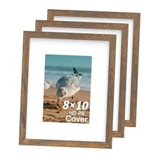 Picture Frame Set of 3 Wood Grain Photo Frame for Wall Mounting or 8x10 Brown
