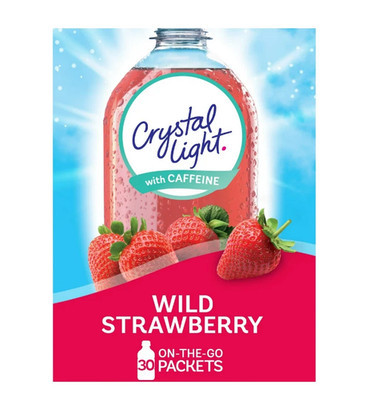 Crystal Light Wild Strawberry Sugar Free Drink Mix Singles with Caffeine, 30 ct