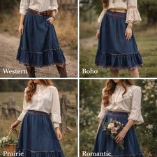 Gunne Sax Prairie Denim Skirt Jessica McClintock Vintage Cottagecore 5