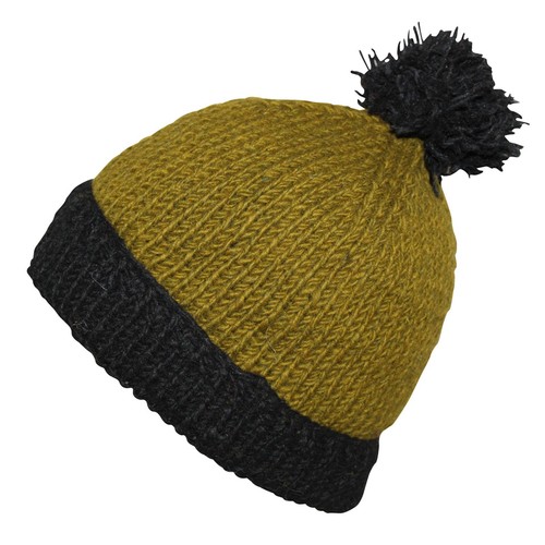 Gorro de lana con pompón verde negro cálido gorro de punto gorro de pompón - Imagen 5 de 6