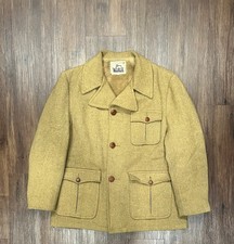 Vintage Woolrich Tweed Herringbone Wool Faux Fur-Lined Button-Up Jacket - Sz 44