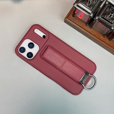 For iPhone 17 Pro Max 16 15 14 Wristband Stand PU Leather Back Ring Grip Case