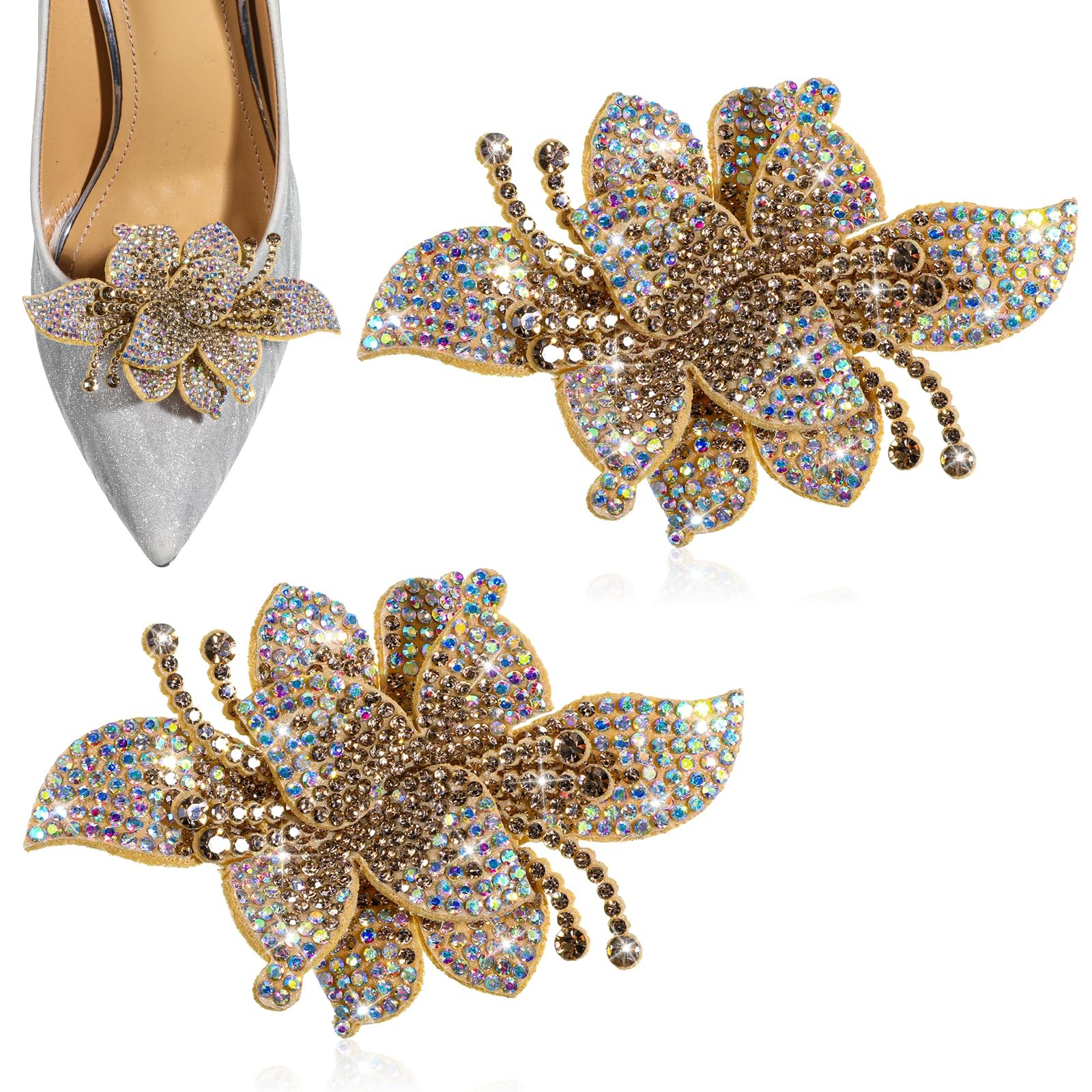 2 PIEZAS Clips para Zapatos para Mujer Decorativos, Clips para Zapatos con Estrás Dorado, Desmontables...