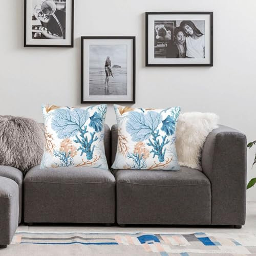 Nautical Coastal Blue Throw Pillow Covers 18x18 Set of 2 Beach Themed Ocean - Picture 5 of 7