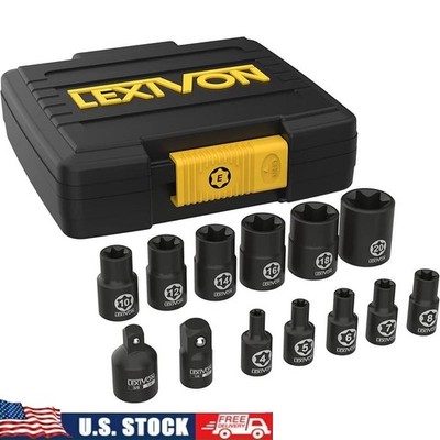 13-Piece E-TORX Socket Set Chrome Vanadium Steel Star Sockets W/ Adapters New