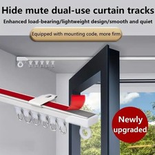 Self Adhesive Curtain Track Ceiling & Wall Mount Silent Sliding Rod for Curtains