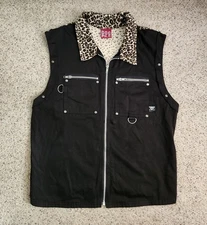 Dogpile Vintage Cheetah Print Zip Up Vest Size Large punk Rock