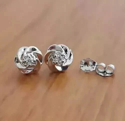 Women Flower Stud Earrings 1/5 Ct Round Cut Moissanite 14K White Gold Plated