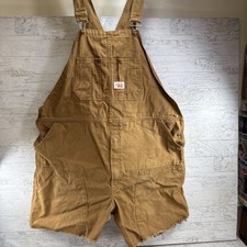 Round House Overalls Mens 46 x 32 Cut Off Duckcloth Bibs Farmer Workwear Tan