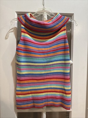 Vintage Pierre Cardin Ribbed Sleeveless Sweater Multicolored Medium