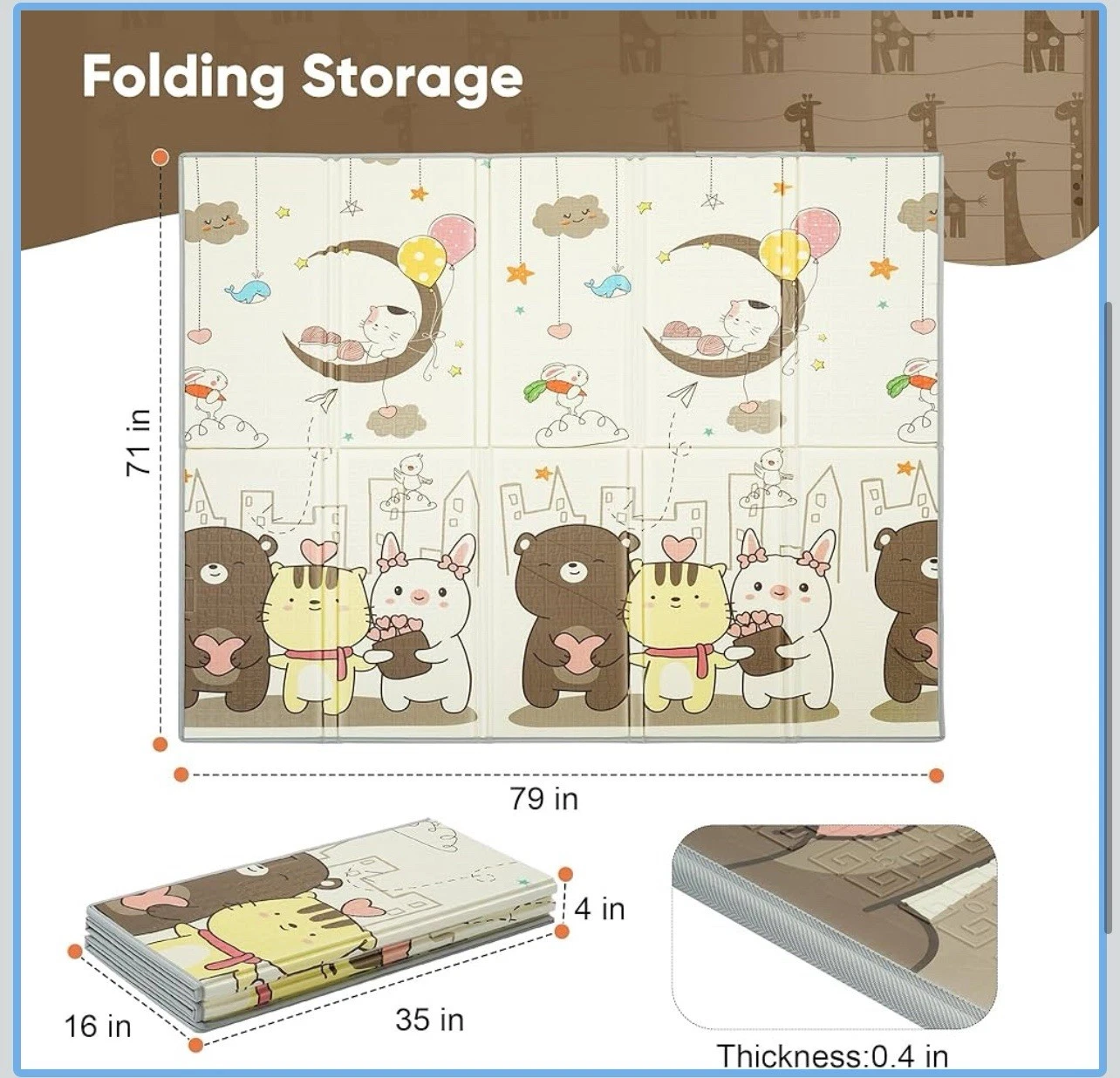 79''x59''x0.4''Foldable Baby Play Mat, Crawling Mat with Travel Bag
Opens in a new window or tab
