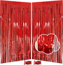 2Pack Tinsel Curtain Backdrop Red Birthday Party Decorations Fringe Curtains Pho