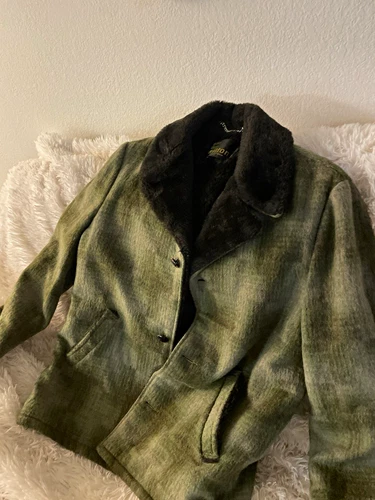 Silton  Ca 1960’s Men's Green/Black Plaid Faux Fur Lined Shawl Collar Jacket 42 - product listing photo