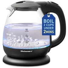 Elite Gourmet EKT1001B Electric BPA-Free Glass Kettle, Cordless 360° Base,