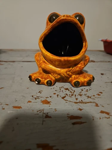 Vintage 1970's Orange Ceramic Big Mouth Frog Sponge Holder - Picture 7 of 11