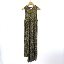 Zara Womens Sequin Mesh Sleeveless Midi Dress Size S Olive Green Glam Party NWT
