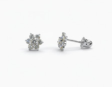14k White Gold Beautiful Flower Shaped Stud Earrings for Women
