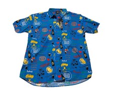 Guinness Beer Ireland Irish Blue Doodle Print Button Down Camp Shirt Medium
