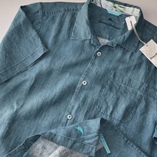 Tommy Bahama Camp Shirt Sea Glass Belle Blue Solid ST324636 SS New