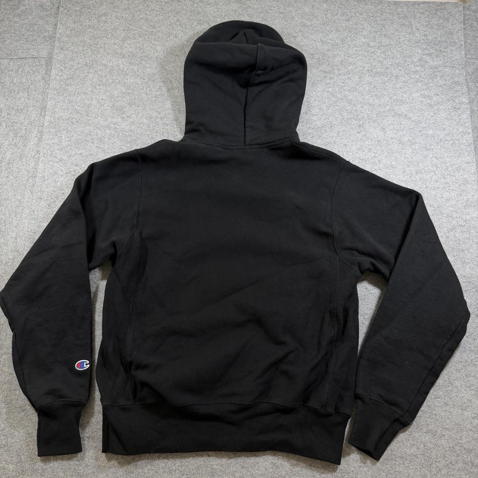 Champion Reverse Weave Hoodie Mens S Black Heavyweight Vintage Blank Sleeve Logo thumbnail 2