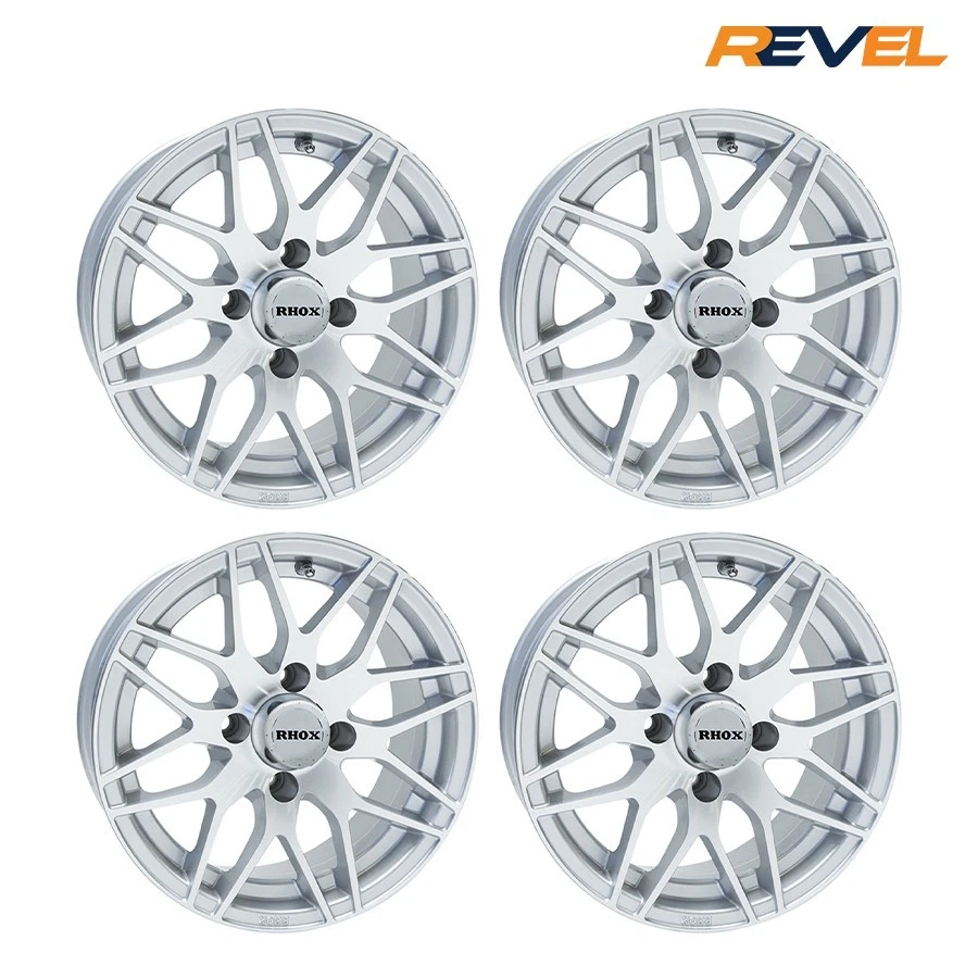 Set of 4, RHOX 13" Machined Silver Golf Cart Wheels, 13x6, Centered Offset Foto 2 de 2