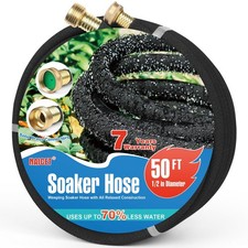 Naicet Soaker Hose 50FT Heavy Duty Rubber Saves 75% Water with End Cap
