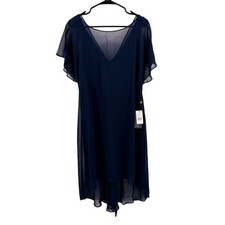 Adrianna Papell Dress SZ Small NWT Navy Chiffon Overlay Draped Evening Cocktail