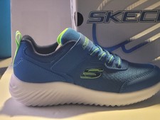 Boy's SKECHERS Bounder Trainers Size 13 Blue/Lime Green Comfort New 403906L