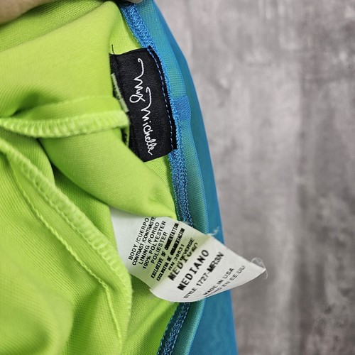 Y2K My Michelle Size M Aqua Blue & Lime Mesh Ruched Asym Halter Dress Stretchy - Picture 12 of 14