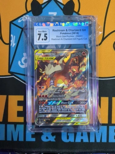 Pokemon 2019 Black Star Reshiram & Charizard GX Full Art Promo SM201 CGC 7.5 NM+