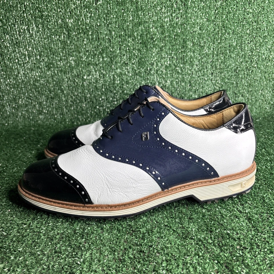 FootJoy Premiere 系列 Wilcox 54323 海军蓝 白色 男式 高尔夫鞋 10.5 宽 — 第 3/4 张图片