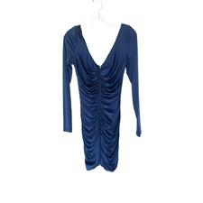 JAYGODFREY Navy Blue V-Neck Long Sleeve Ruched Bodycon Mini Dress Size 6